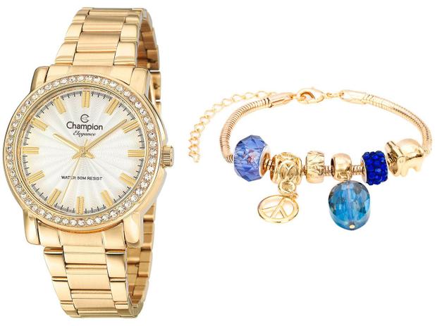 Relógio Feminino Champion Analógico Passion - CN27250W Dourado com Acessório Menor preço em Relógio Feminino Champion Analógico Passion - CN27250W Dourado com Acessório