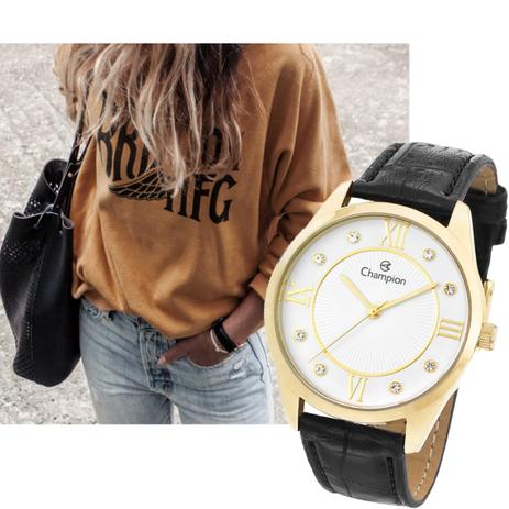 Relogio Feminino Champion Dourado com Pedras Numeros Romanos Menor preço em Relogio Feminino Champion Dourado com Pedras Numeros Romanos