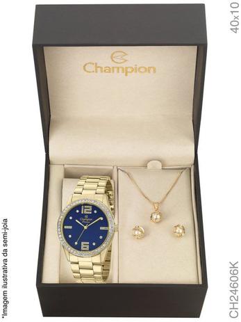 Relogio Feminino Champion Dourado Fundo Azul KIT CH24606K Menor preço em Relogio Feminino Champion Dourado Fundo Azul KIT CH24606K