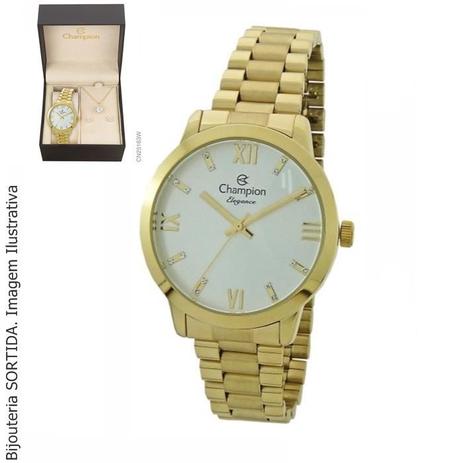 Relógio Feminino Dourado Champion Cn25163W + Kit Bijouteria Menor preço em Relógio Feminino Dourado Champion Cn25163W + Kit Bijouteria