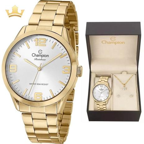 Relógio Feminino Dourado Champion Cn29892z + Kit Bijouteria Menor preço em Relógio Feminino Dourado Champion Cn29892z + Kit Bijouteria