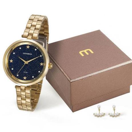 Relogio Feminino Dourado Mondaine com Fundo Azul Estrelado Menor preço em Relogio Feminino Dourado Mondaine com Fundo Azul Estrelado