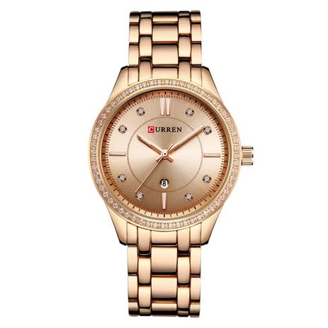 Relógio feminino Quartzo Curren Cor Dourado Rosé Prova de Água Menor preço em Relógio feminino Quartzo Curren Cor Dourado Rosé Prova de Água