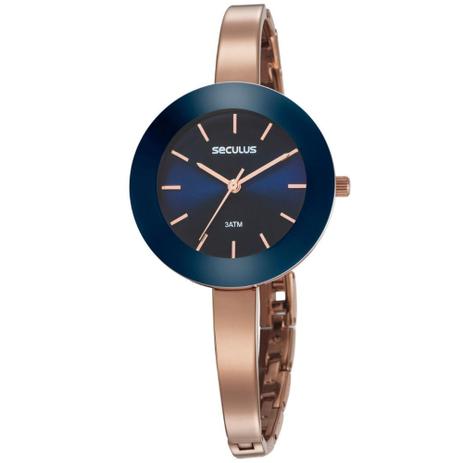 Relógio Feminino Seculus Aço Colorido Rose Gold, Mostrador e Aro Azuis 20749LPSVRQ1 Analógico Menor preço em Relógio Feminino Seculus Aço Colorido Rose Gold, Mostrador e Aro Azuis 20749LPSVRQ1 Analógico