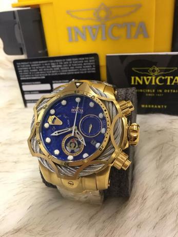 Relogio Invicta Reserve Venom 26655 Dourado com fundo azul Menor preço em Relogio Invicta Reserve Venom 26655 Dourado com fundo azul