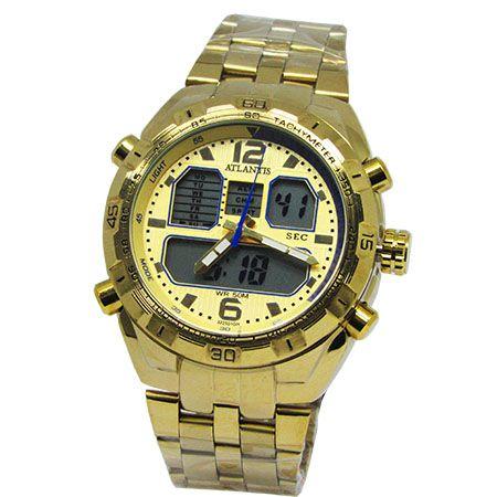 Relogio masculino anadigi atlantis g3225 dourado Menor preço em Relogio masculino anadigi atlantis g3225 dourado