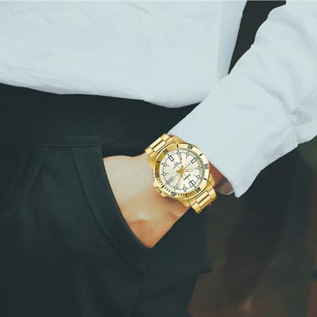 Relogio Masculino Casio Dourado Pulseira de Aço com Data Menor preço em Relogio Masculino Casio Dourado Pulseira de Aço com Data