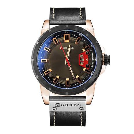 Relógio Masculino Curren Dourado Pulseira Em Couro Ajustável Menor preço em Relógio Masculino Curren Dourado Pulseira Em Couro Ajustável