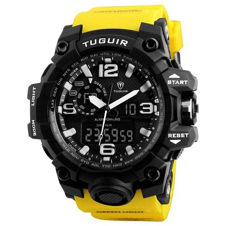 Relógio Masculino Tuguir Anadigi TG1155 Preto e Amarelo Menor preço em Relógio Masculino Tuguir Anadigi TG1155 Preto e Amarelo