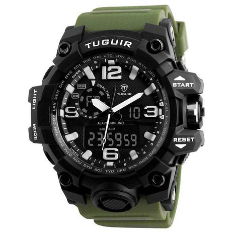 Relógio Masculino Tuguir Anadigi TG1155 Preto e Verde Menor preço em Relógio Masculino Tuguir Anadigi TG1155 Preto e Verde
