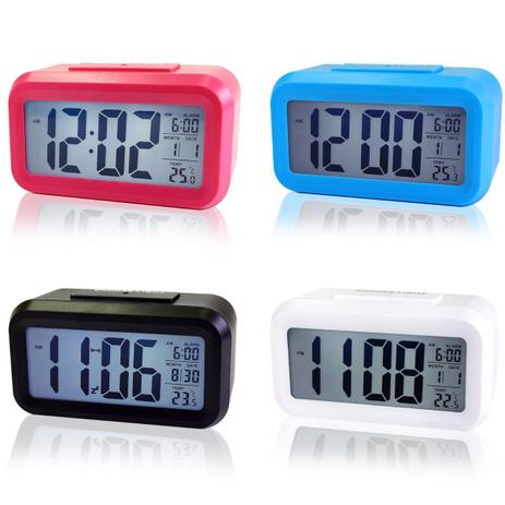 relógio digital mesa e parede com luz noturna despertador