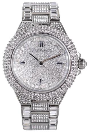 Relógio Mk Michael Kors Cravejado Prata Menor preço em Relógio Mk Michael Kors Cravejado Prata