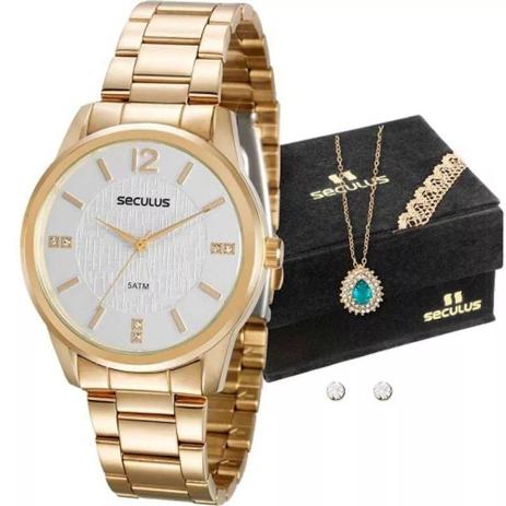 Relógio Seculus Feminino 20513LPSVDS1K1 + Colar e Brincos Menor preço em Relógio Seculus Feminino 20513LPSVDS1K1 + Colar e Brincos