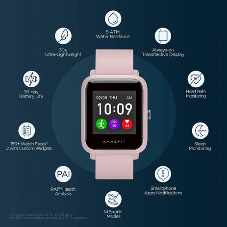 smartwatch amazfit bip s lite a1823 detalhes