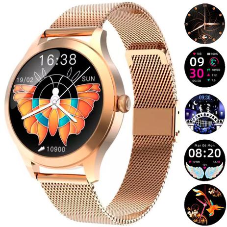 smartwatch feminino dourado