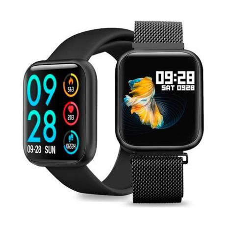 Relógio Smartwatch Inteligente P80 40mm Android iOS + Pulseira Metal Extra - Preto - Smart Bracelet Menor preço em Relógio Smartwatch Inteligente P80 40mm Android iOS + Pulseira Metal Extra - Preto - Smart Bracelet