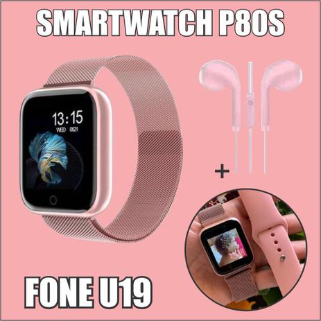 smartwatch prata com pulseira rosa