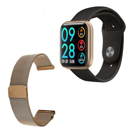 Relogio Smartwatch P80 Dourado Android Ios 1 Pulseira Extra P Smart Smartwatch E Acessorios Magazine Luiza