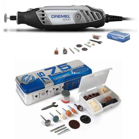Retífica Dremel 3000 C/ 10 Acessórios + Kit 75 Acessórios Menor preço em Retífica Dremel 3000 C/ 10 Acessórios + Kit 75 Acessórios