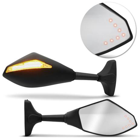 Menor preço em Retrovisor Moto Esportivo Com Pisca Em LED Embutido Carenagem Universal Cor Preta Par - St