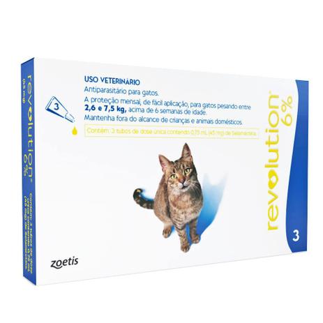 Revolution 6% Antipulgas e Carrapatos - Gatos de 2,5 a 7,5kg-3 Pipetas - Zoetis Menor preço em Revolution 6% Antipulgas e Carrapatos - Gatos de 2,5 a 7,5kg-3 Pipetas - Zoetis
