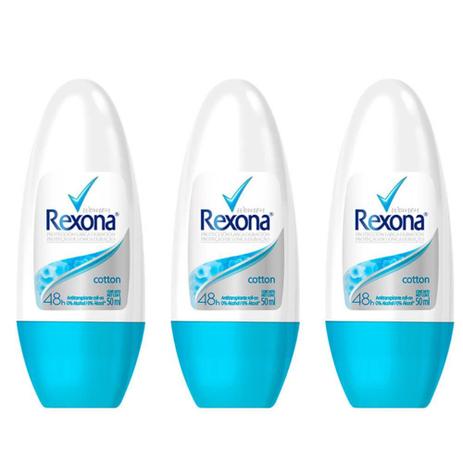 Rexona Cotton Desodorante Rollon Feminino 50ml (Kit C/03) Menor preço em Rexona Cotton Desodorante Rollon Feminino 50ml (Kit C/03)