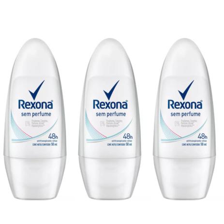 Rexona S/ Perfume Desodorante Rollon Feminino 50ml (Kit C/03) Menor preço em Rexona S/ Perfume Desodorante Rollon Feminino 50ml (Kit C/03)
