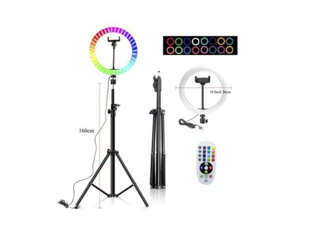 Ring Light Colorida RGB 10 Polegadas 26 cm + Tripé 2m - RGB10 Menor preço em Ring Light Colorida RGB 10 Polegadas 26 cm + Tripé 2m - RGB10