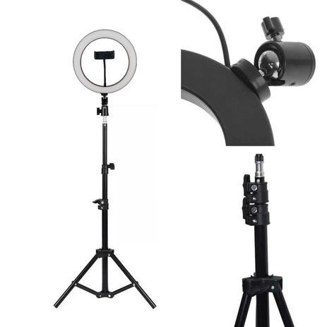 Ring Light Completo Iluminador Portátil 26cm + Tripé 2 Metros Menor preço em Ring Light Completo Iluminador Portátil 26cm + Tripé 2 Metros