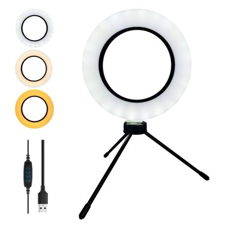 Ring Light De Mesa Iluminador De Led Tripé 6 Polegadas 16cm Youtuber Selfi Gravações USB - SOVER Menor preço em Ring Light De Mesa Iluminador De Led Tripé 6 Polegadas 16cm Youtuber Selfi Gravações USB - SOVER