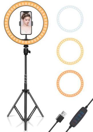 Ring Light Iluminador 10 Pol Make Fotos Tripé 2,1m E Suporte - Durawell Menor preço em Ring Light Iluminador 10 Pol Make Fotos Tripé 2,1m E Suporte - Durawell