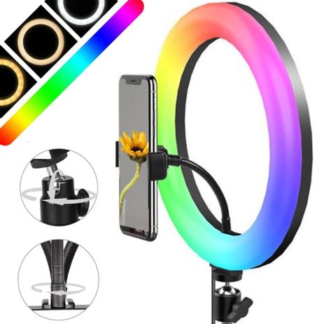 Ring Light Iluminador 26cm Aro Led Colorido RGB Blogueira Maquiagem - Ring Tech Menor preço em Ring Light Iluminador 26cm Aro Led Colorido RGB Blogueira Maquiagem - Ring Tech