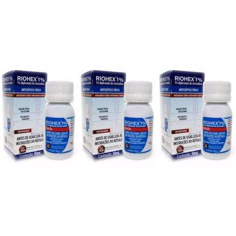 Rioquímica Riohex Antisséptico 1 Caixinha 30ml (Kit C/03) Menor preço em Rioquímica Riohex Antisséptico 1 Caixinha 30ml (Kit C/03)