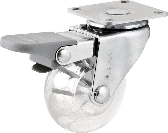 Rodizio giratório com freio 3” leve 55kg poliuretano transparente - Vonder Menor preço em Rodizio giratório com freio 3” leve 55kg poliuretano transparente - Vonder