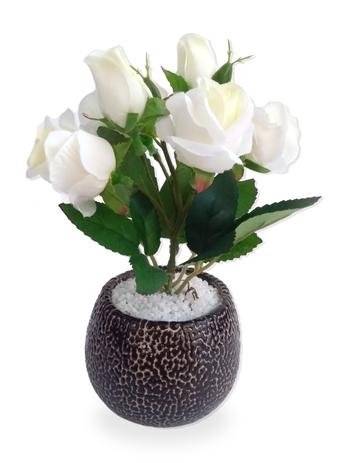 Rosa Branca Arranjo Flor Artificial Vaso Preto Em Cerâmica Estilo Kokedama - Flordecorar Menor preço em Rosa Branca Arranjo Flor Artificial Vaso Preto Em Cerâmica Estilo Kokedama - Flordecorar