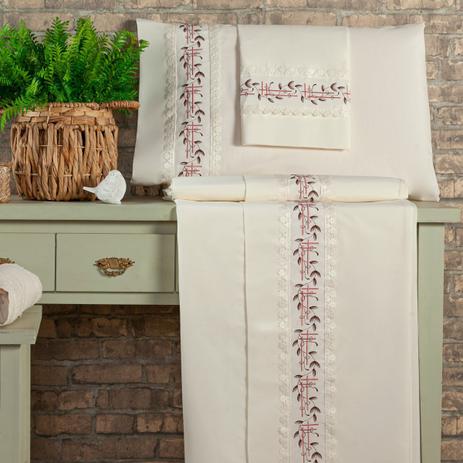 Roupa de Cama Queen Leaves Elástico Cama Box 4 Peças Algodão 40cm Altura 180 Fios Floral Completo - Mercado Bordado é boa?