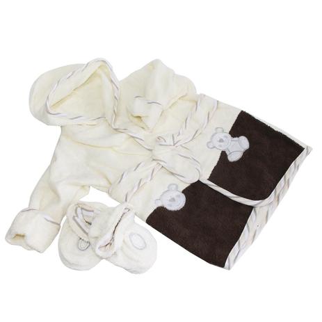 Roupão Bordado Com Chinelos Bege Baby Camesa Menor preço em Roupão Bordado Com Chinelos Bege Baby Camesa