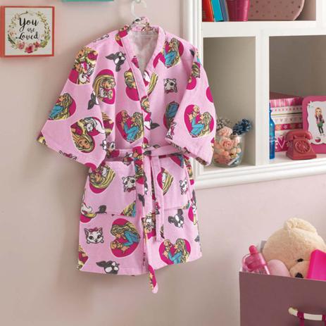 Roupão Infantil Pequeno Velour Barbie 09 - Dohler Menor preço em Roupão Infantil Pequeno Velour Barbie 09 - Dohler