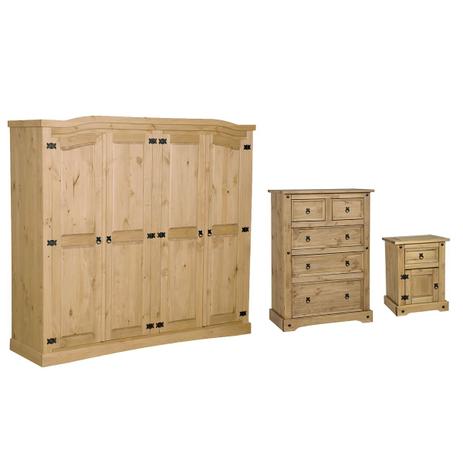 Roupeiro 4EU22 Cômoda 05 e Criado Madeira Maciça Cera Natural Estilo Mexicano - Housin prime Menor preço em Roupeiro 4EU22 Cômoda 05 e Criado Madeira Maciça Cera Natural Estilo Mexicano - Housin prime