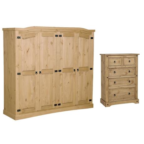 Roupeiro 4EU22 Cômoda 05 Madeira Maciça Cera Antique - Housin prime Menor preço em Roupeiro 4EU22 Cômoda 05 Madeira Maciça Cera Antique - Housin prime