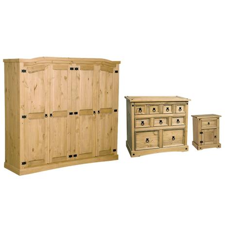 Roupeiro 4EU22 Cômoda 09 e Criado Madeira Maciça Cera Antique - Housin prime Menor preço em Roupeiro 4EU22 Cômoda 09 e Criado Madeira Maciça Cera Antique - Housin prime