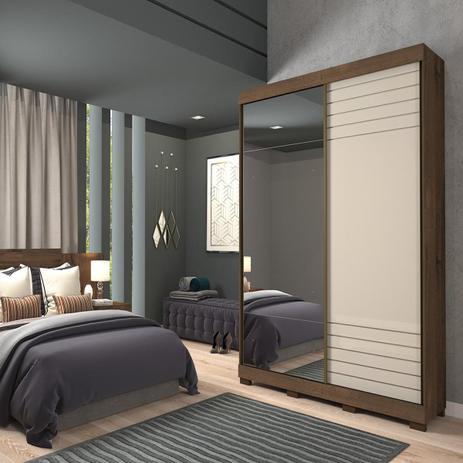 Roupeiro Bia 2 Portas Slide - 100 MDF - Com Espelho - Café/Off White - Panan é boa?