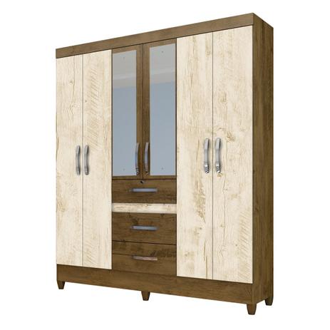 Roupeiro Guarda Roupa 6 Portas Casal Itatiba Castanho Avelã Wood Espelho - Moval Menor preço em Roupeiro Guarda Roupa 6 Portas Casal Itatiba Castanho Avelã Wood Espelho - Moval
