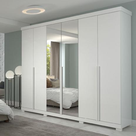 Menor preço em Roupeiro panan guarapari 6 portas com espelho e pes branco