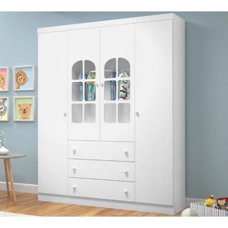 Roupeiro Pérola 100 MDF 4 Portas Branco Brinlho - Peternella Menor preço em Roupeiro Pérola 100 MDF 4 Portas Branco Brinlho - Peternella