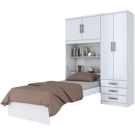 Roupeiro Solteiro 04 Portas Com Cama Baú Cravo Branco/Rosa Henn Menor preço em Roupeiro Solteiro 04 Portas Com Cama Baú Cravo Branco/Rosa Henn