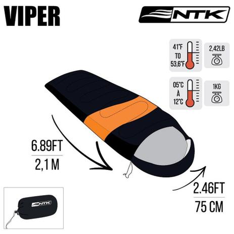 Saco De Dormir Térmico com Capuz 5ºc A 12ºc Viper Laranja e Preto Nautika Menor preço em Saco De Dormir Térmico com Capuz 5ºc A 12ºc Viper Laranja e Preto Nautika