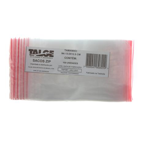 Saco de Plástico Zip Lock com Fecho Hermético nº 4 com 100 Unidades - Talge Menor preço em Saco de Plástico Zip Lock com Fecho Hermético nº 4 com 100 Unidades - Talge