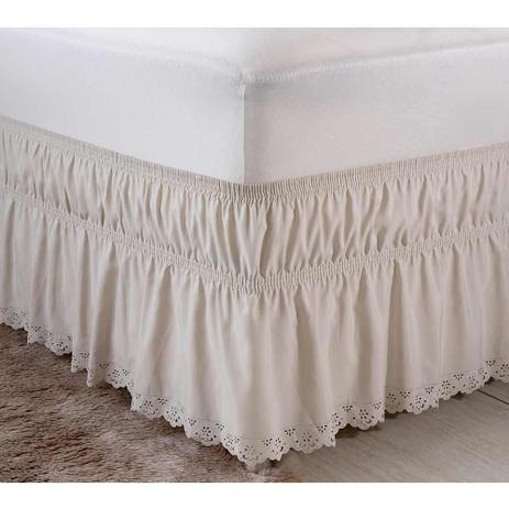 Saia Box para Cama Casal Padrão Perola com Lese Tecido Microfibra - Palha - Paulo cezar enxovais Menor preço em Saia Box para Cama Casal Padrão Perola com Lese Tecido Microfibra - Palha - Paulo cezar enxovais