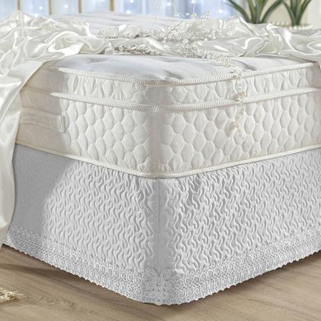 Saia Cama Casal King Royalle Box Luxo Microfibra Acabamento em Guipir - Branca - Decorativa Menor preço em Saia Cama Casal King Royalle Box Luxo Microfibra Acabamento em Guipir - Branca - Decorativa
